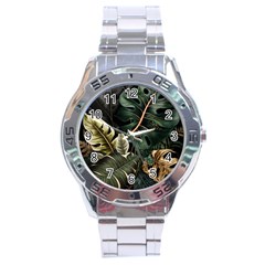 Tropical Leaves Foliage Monstera Nature Home Pattern Stainless Steel Analogue Watch by Jancukart