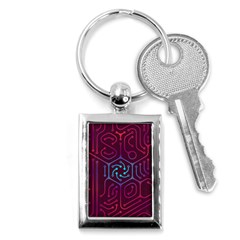 Circuit Hexagonal Geometric Pattern Background Purple Key Chain (rectangle)