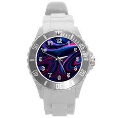 Purple Blue Swirl Abstract Round Plastic Sport Watch (l)