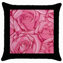 Pink Roses Pattern Floral Patterns Throw Pillow Case (black)