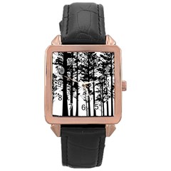 Trees Forest Woods Woodland Trunk Rose Gold Leather Watch 