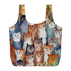 Cats Watercolor Pet Animal Mammal Full Print Recycle Bag (l) by Jancukart