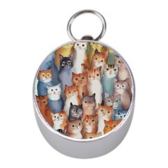 Cats Watercolor Pet Animal Mammal Mini Silver Compasses