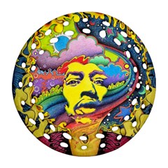 Psychedelic Rock Jimi Hendrix Round Filigree Ornament (two Sides) by Semog4