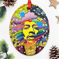 Psychedelic Rock Jimi Hendrix Oval Filigree Ornament (two Sides) by Semog4