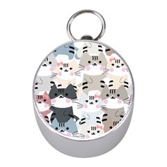 Cute Cat Couple Seamless Pattern Cartoon Mini Silver Compasses by Semog4