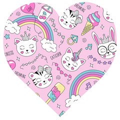 Beautiful Cute Animals Pattern Pink Wooden Puzzle Heart by Semog4