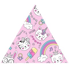 Beautiful Cute Animals Pattern Pink Wooden Puzzle Triangle by Semog4