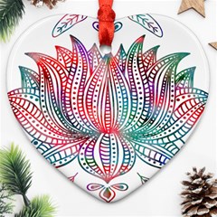 Lotus Feathers Boho Watercolor Heart Ornament (two Sides) by Salman4z