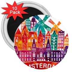 Vector Graphics Amsterdam Silhouette 3  Magnets (10 Pack) 