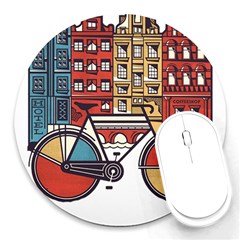 Amsterdam Graphic Design Poster Illustration Round Mousepad by Salman4z