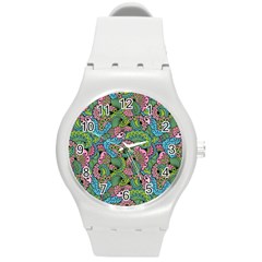 Background Texture Paisley Pattern Round Plastic Sport Watch (m) by Salman4z