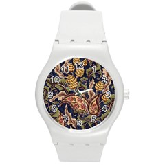 Leaves Flowers Background Texture Paisley Round Plastic Sport Watch (m) by Salman4z