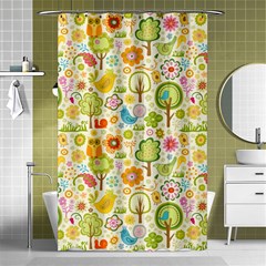 Nature Doodle Art Trees Birds Owl Children Pattern Multi Colored Shower Curtain 48  X 72  (small)  by Salman4z