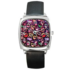 Funny Monster Mouths Square Metal Watch