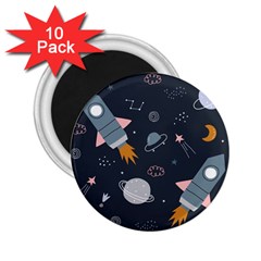 Space Background Illustration With Stars And Rocket Seamless Vector Pattern 2 25  Magnets (10 Pack)  by Salman4z