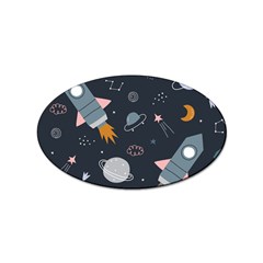 Space Background Illustration With Stars And Rocket Seamless Vector Pattern Sticker (oval) by Salman4z