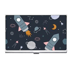 Space Background Illustration With Stars And Rocket Seamless Vector Pattern Business Card Holder by Salman4z