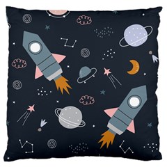 Space Background Illustration With Stars And Rocket Seamless Vector Pattern Large Cushion Case (two Sides) by Salman4z