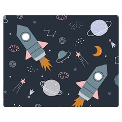 Space Background Illustration With Stars And Rocket Seamless Vector Pattern Premium Plush Fleece Blanket (medium) by Salman4z