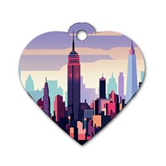 New York Skyline Cityscape Nyc New York City Landmark Dog Tag Heart (two Sides)