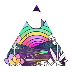 Rainbow Fun Cute Minimal Doodle Drawing Art Wooden Puzzle Triangle