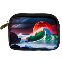 Sea Ocean Waves Rocks Sunset Artwork Digital Camera Leather Case by Jancukart