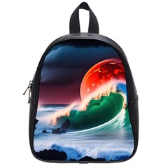 Sea Ocean Waves Rocks Sunset Artwork School Bag (small) by Jancukart