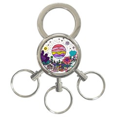 Rainbow Fun Cute Minimal Doodle Drawing 3-ring Key Chain