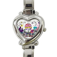 Rainbow Fun Cute Minimal Doodle Drawing Heart Italian Charm Watch by Jancukart