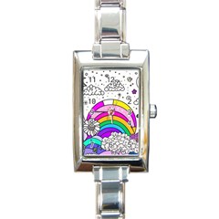 Rainbow Fun Cute Minimal Doodle Drawing 3 Rectangle Italian Charm Watch