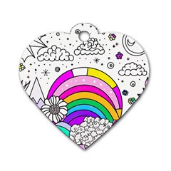 Rainbow Fun Cute Minimal Doodle Drawing 3 Dog Tag Heart (two Sides)