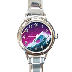 Tsunami Waves Ocean Sea Nautical Nature Water Unique Round Italian Charm Watch by Jancukart