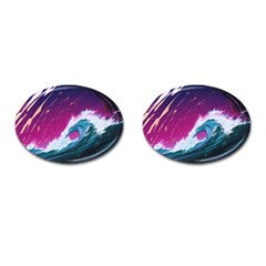 Tsunami Waves Ocean Sea Nautical Nature Water Unique Cufflinks (oval) by Jancukart