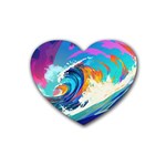 Tsunami Waves Ocean Sea Nautical Nature Water Art Rubber Coaster (Heart) Front