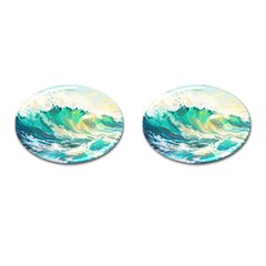 Waves Ocean Sea Tsunami Nautical 90 Cufflinks (oval) by Jancukart