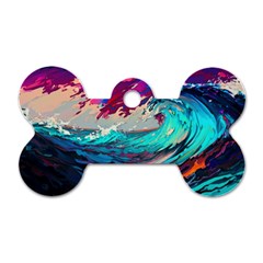 Tsunami Waves Ocean Sea Nautical Nature Water Painting Dog Tag Bone (one Side)