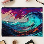 Tsunami Waves Ocean Sea Nautical Nature Water Painting Cosmetic Bag (XXXL) Front