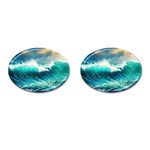 Waves Ocean Sea Tsunami Nautical Blue Cufflinks (Oval) Front(Pair)