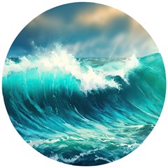 Waves Ocean Sea Tsunami Nautical Blue Wooden Puzzle Round by Jancukart