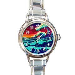 Tsunami Waves Ocean Sea Nautical Nature Water 9 Round Italian Charm Watch