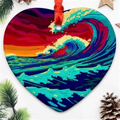 Tsunami Waves Ocean Sea Nautical Nature Water 9 Ornament (heart) by Jancukart