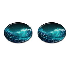 Tsunami Waves Ocean Sea Nautical Nature Water 7 Cufflinks (oval) by Jancukart