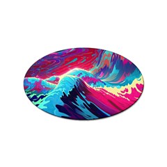 Tsunami Waves Ocean Sea Nautical Nature Water Blue Pink Sticker Oval (100 Pack)