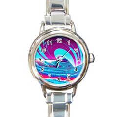 Tsunami Waves Ocean Sea Nautical Nature Water 3 Round Italian Charm Watch by Jancukart