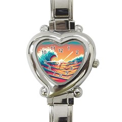 Waves Ocean Sea Tsunami Nautical 6 Heart Italian Charm Watch by Jancukart