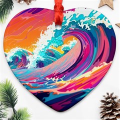 Tsunami Waves Ocean Sea Nautical Nature Water 2 Ornament (heart) by Jancukart