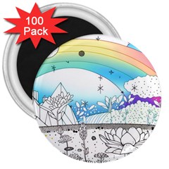 Rainbow Fun Cute Minimal Doodle Drawing 2 3  Magnets (100 Pack)