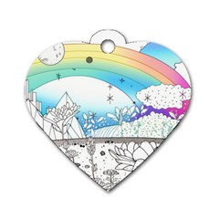 Rainbow Fun Cute Minimal Doodle Drawing 2 Dog Tag Heart (one Side)