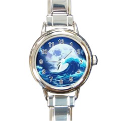 Waves Ocean Sea Tsunami Nautical 7 Round Italian Charm Watch by Jancukart